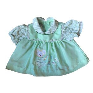 Vintage Seafoam Green Swiss Dot Mouse Embroidered Dress 0-3 Months